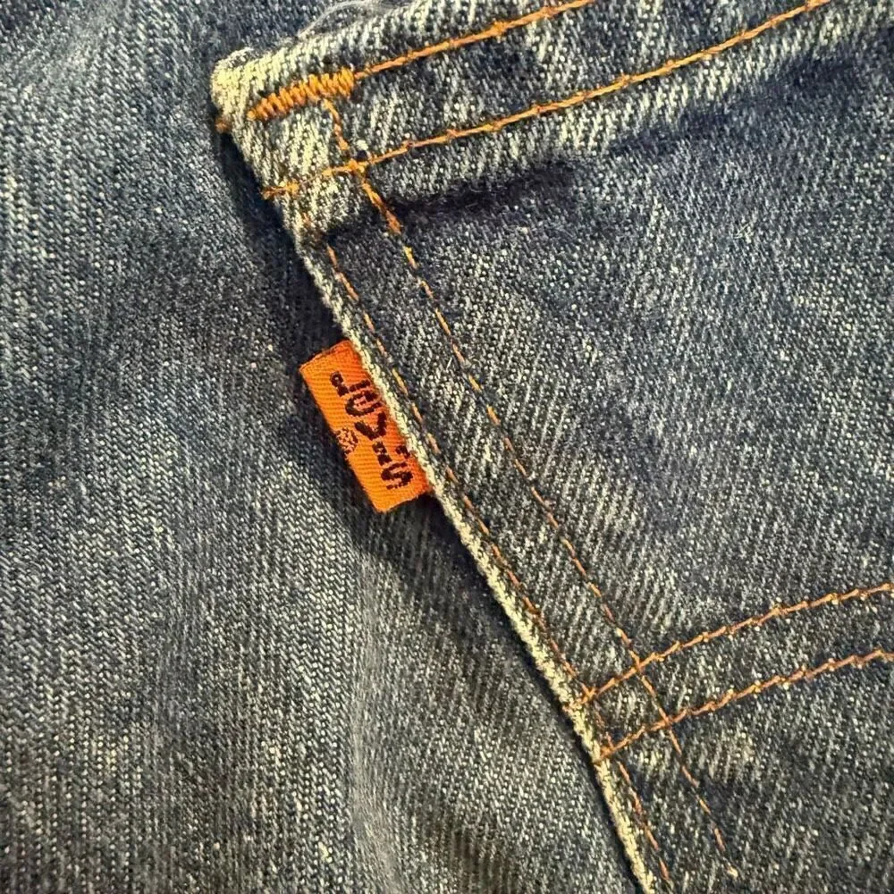 Levi’s Upcycled Cowboy Cowgirl Western Boot Applique Denim Shorts Orange Tab Siz